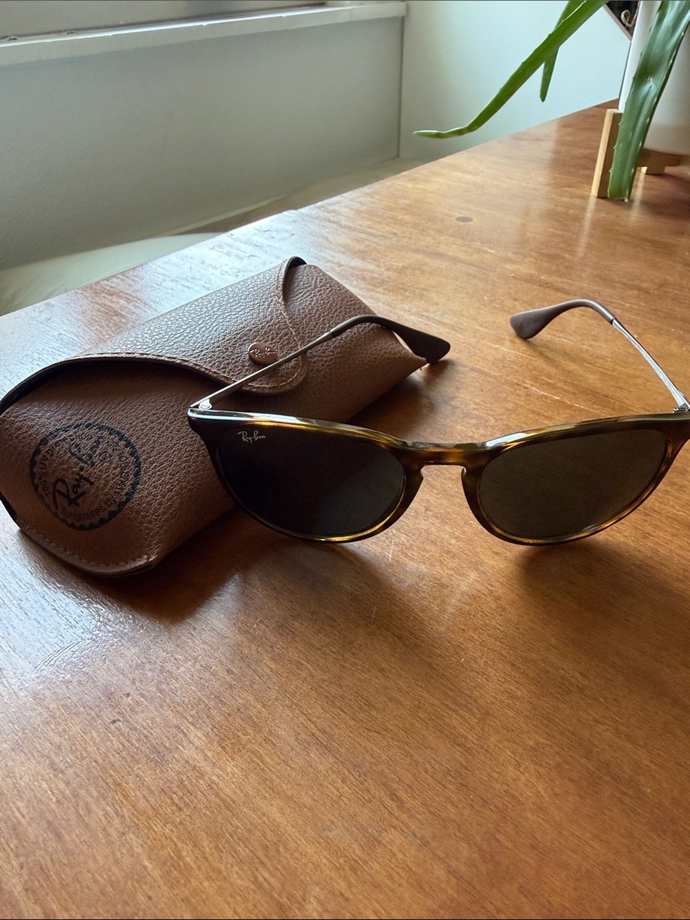 Ray-Ban “Erika” Tortoiseshell Frame Sunglasses with Brown Lenses